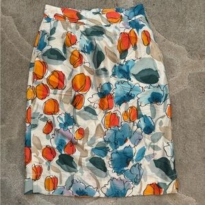 Dolce & Gabbana Mutlicolor Raw Silk Floral Print High Waist Skirt